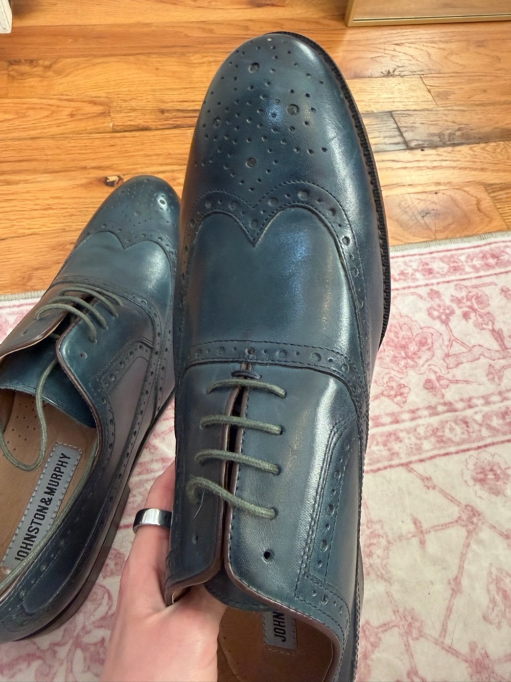 NWOT Johnston & Murphy Navy Leather Wingtip Derbys | $250 MSRP - Picture 8 of 9